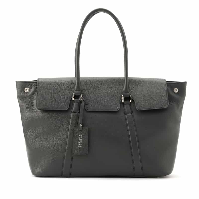 BARNEYS NEW YORK フラップ付き シュリンクレザートートバッグ NAVY