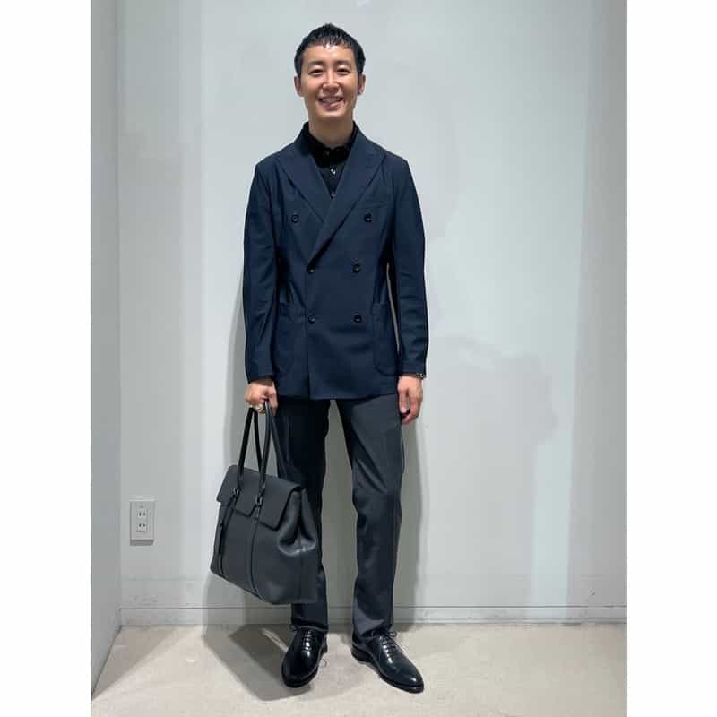 BARNEYS NEW YORK フラップ付き シュリンクレザートートバッグ NAVY