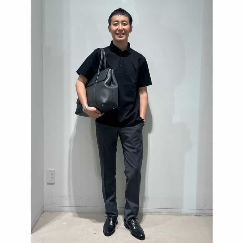 BARNEYS NEW YORK フラップ付き シュリンクレザートートバッグ NAVY
