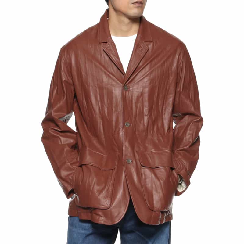 BARNEYS NEW YORK レザーカーコート BROWN