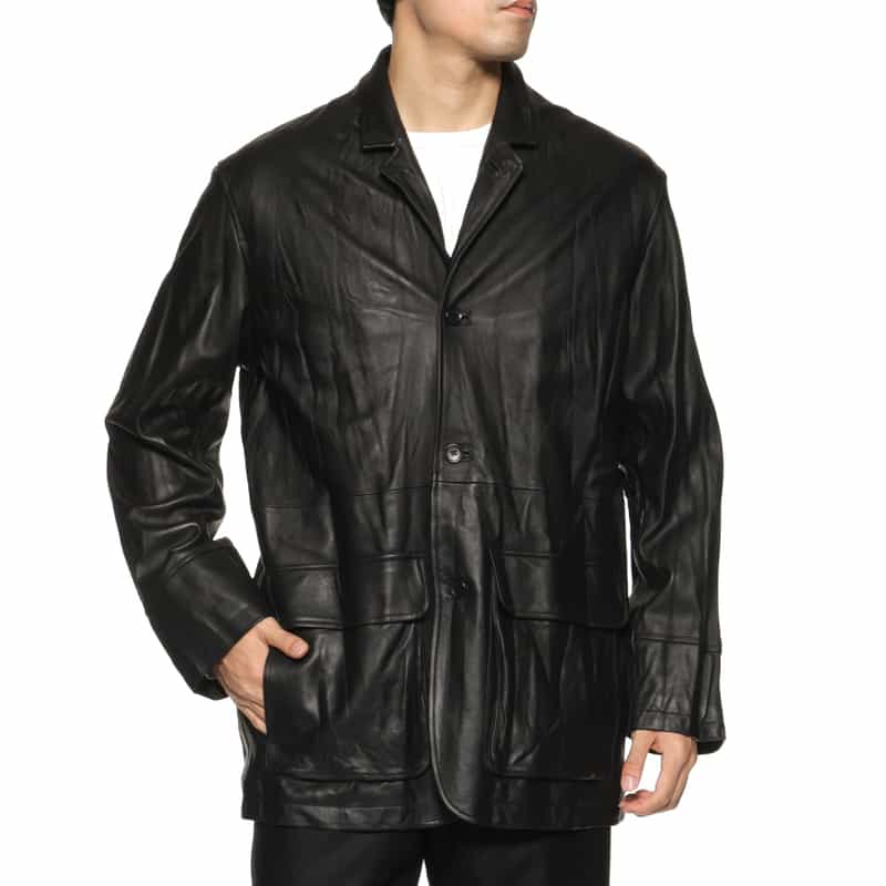 BARNEYS NEW YORK レザーカーコート BLACK