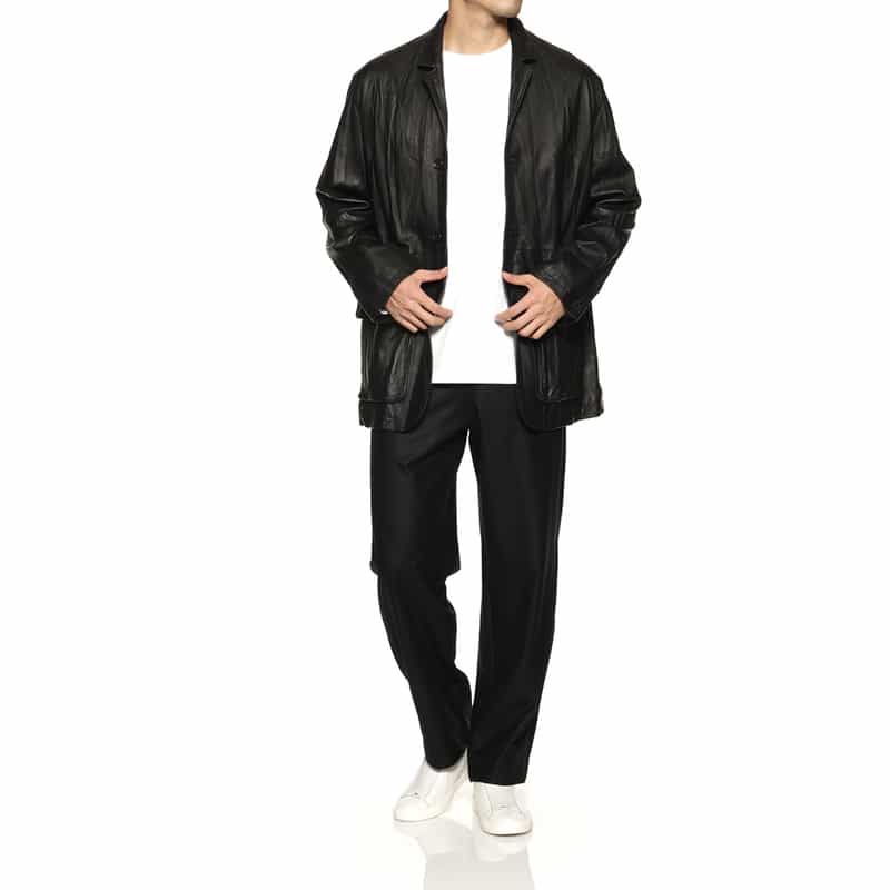 BARNEYS NEW YORK レザーカーコート BLACK