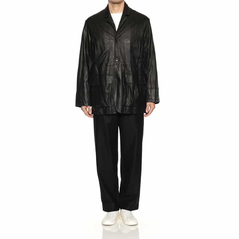 BARNEYS NEW YORK レザーカーコート BLACK