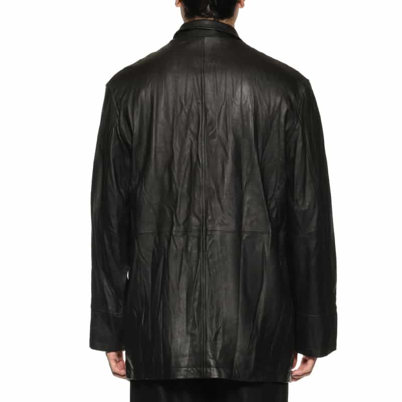 BARNEYS NEW YORK レザーカーコート BLACK