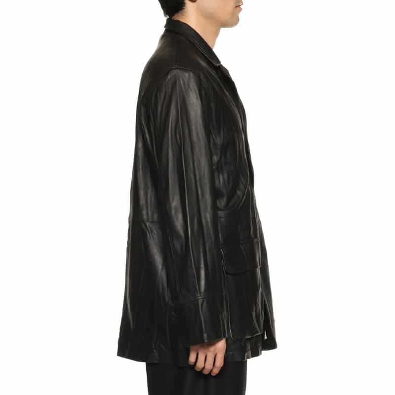 BARNEYS NEW YORK レザーカーコート BLACK