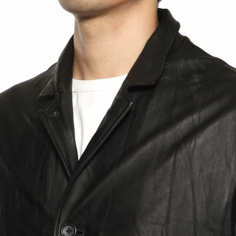 BARNEYS NEW YORK レザーカーコート BLACK