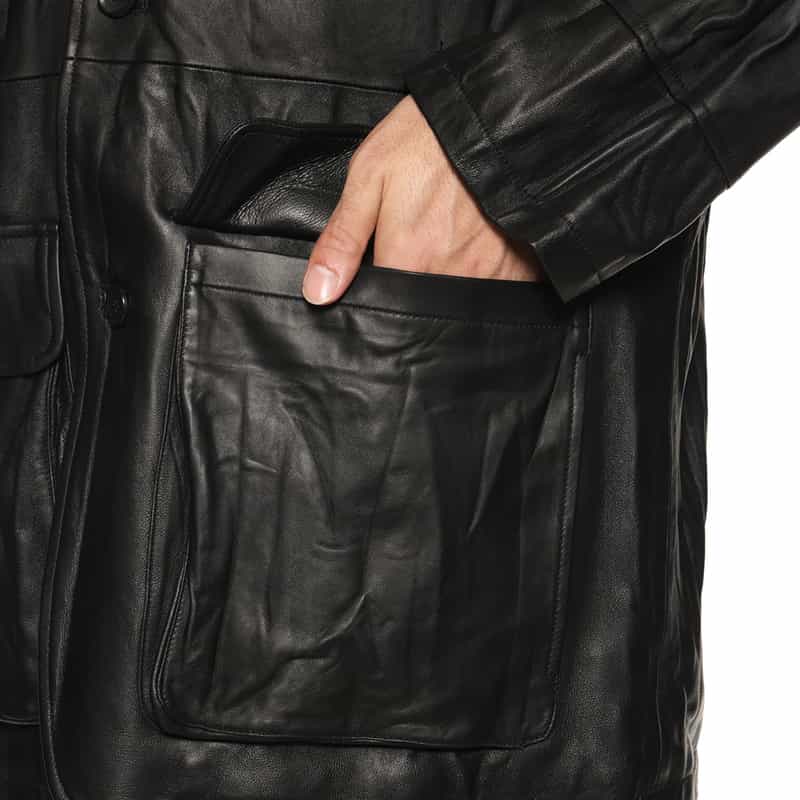 BARNEYS NEW YORK レザーカーコート BLACK