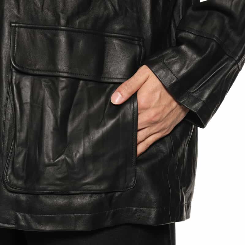 BARNEYS NEW YORK レザーカーコート BLACK