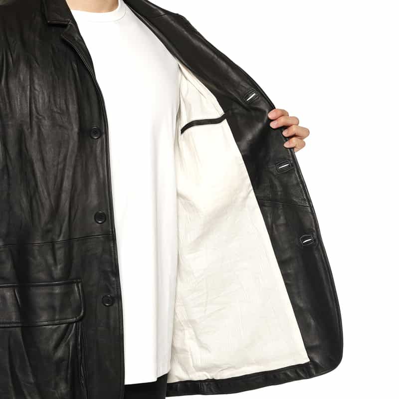 BARNEYS NEW YORK レザーカーコート BLACK