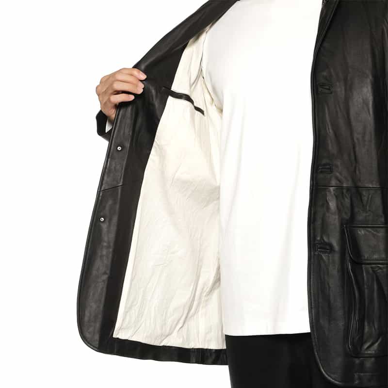 BARNEYS NEW YORK レザーカーコート BLACK