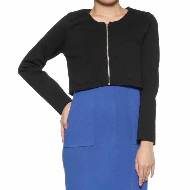 BARNEYS NEW YORK ウォッシャブル ジップアップ ボレロカーディガン BLACK