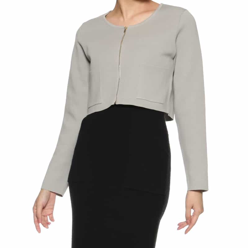 BARNEYS NEW YORK ウォッシャブル ジップアップ ボレロカーディガン LIGHT GRAY