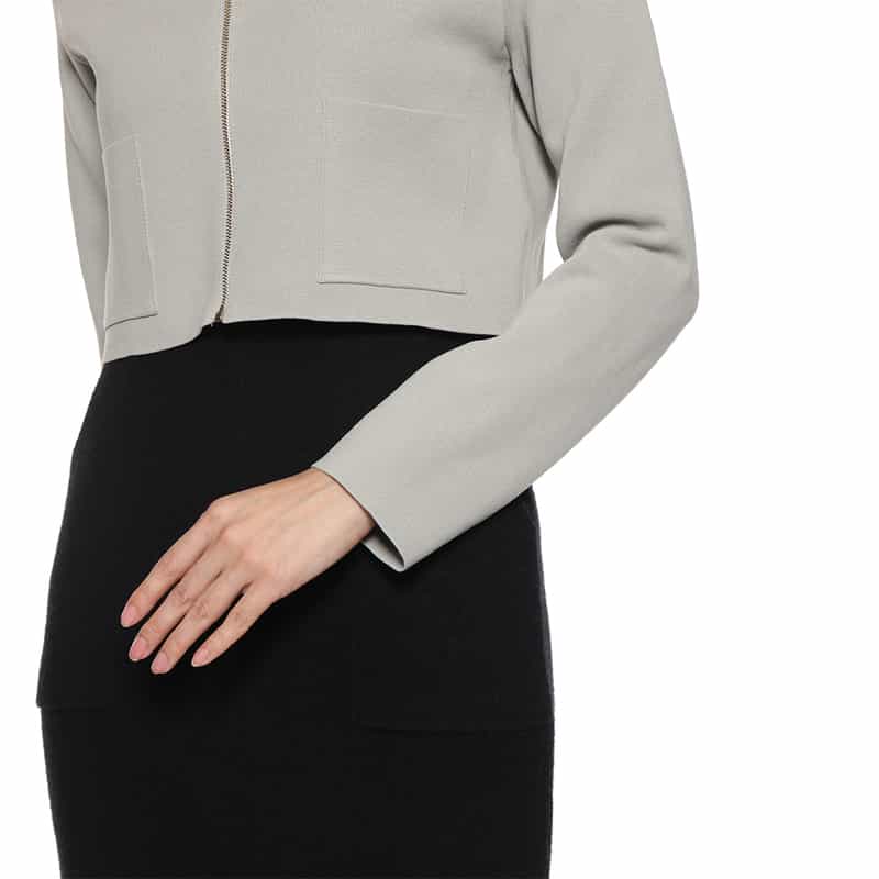 BARNEYS NEW YORK ウォッシャブル ジップアップ ボレロカーディガン LIGHT GRAY