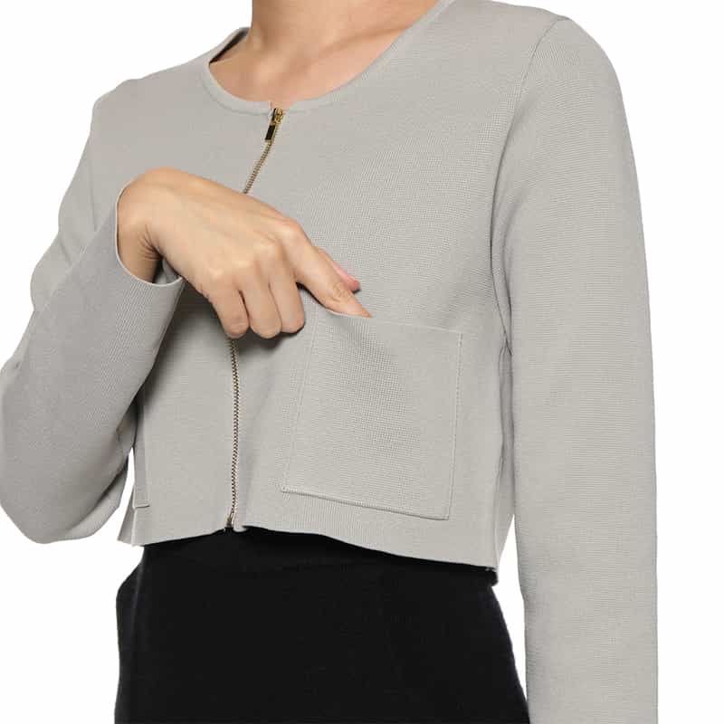 BARNEYS NEW YORK ウォッシャブル ジップアップ ボレロカーディガン LIGHT GRAY