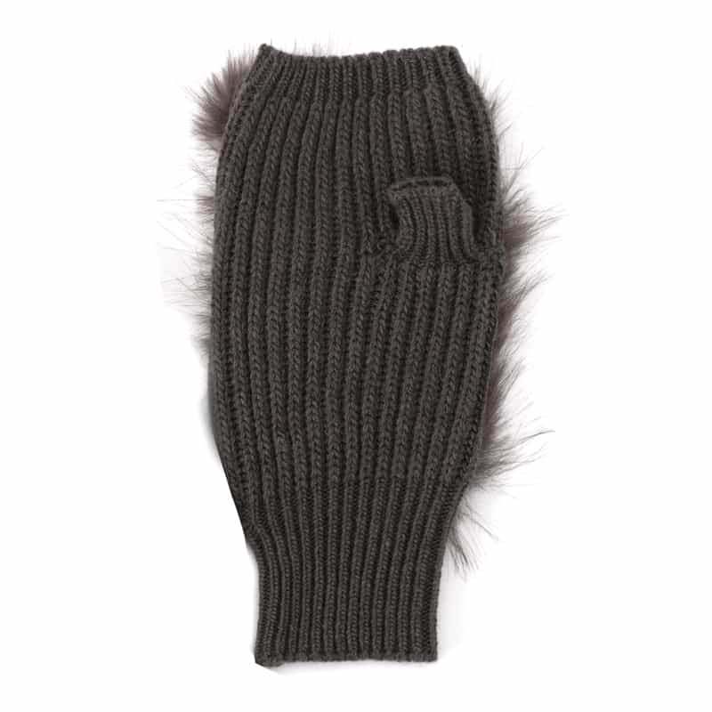 ALPO ALPO ＜アルポ＞フェイクファー付きフィンガーレスニットグローブ BROWN