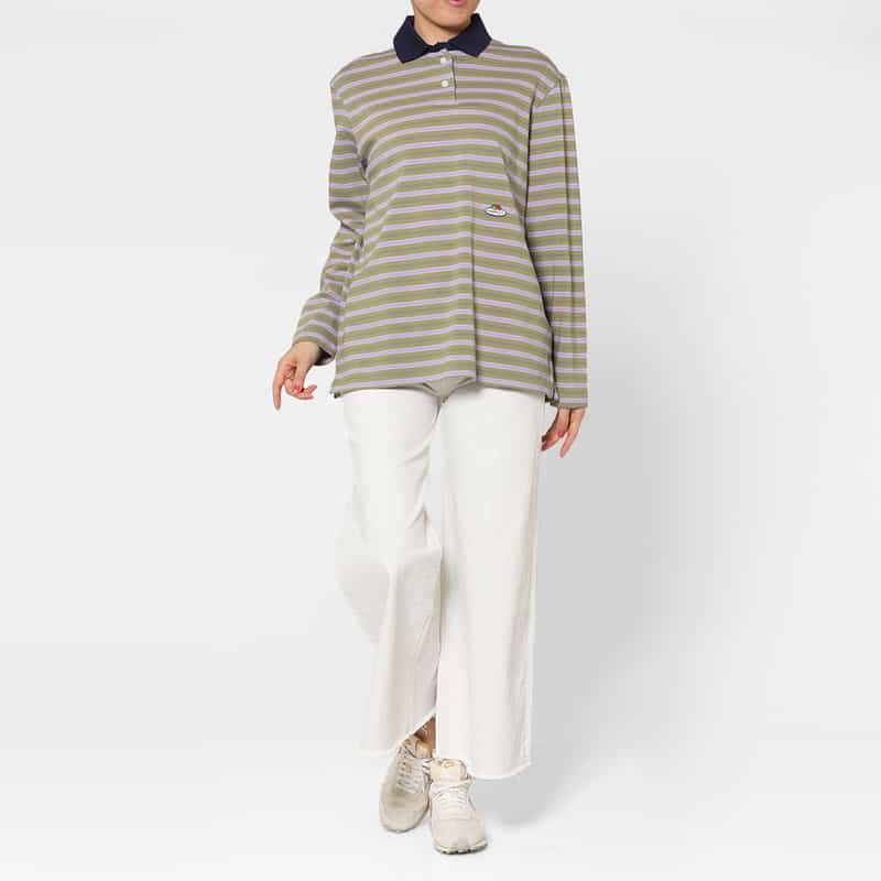 HOMME GIRLS HOMME GIRLS ＜オム ガールズ＞ マルチボーダー柄ロングスリーブポロシャツ PURPLE