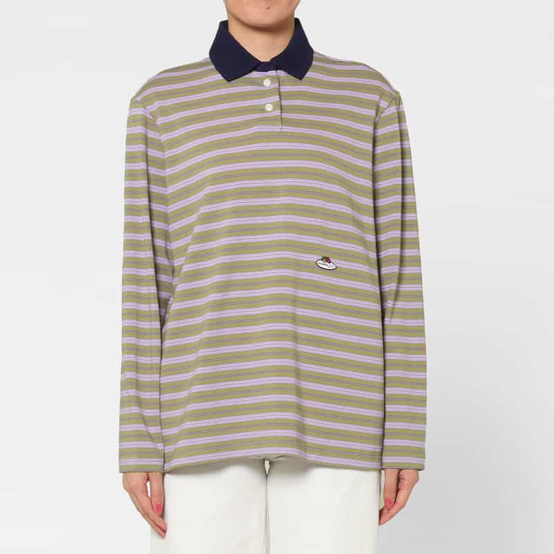 HOMME GIRLS HOMME GIRLS ＜オム ガールズ＞ マルチボーダー柄ロングスリーブポロシャツ PURPLE