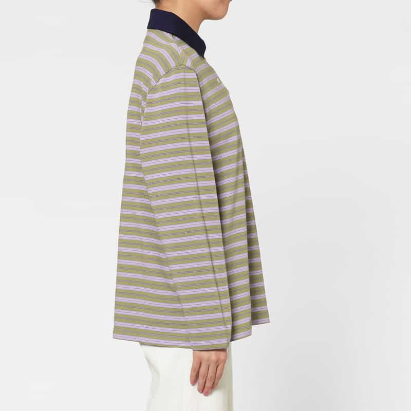 HOMME GIRLS HOMME GIRLS ＜オム ガールズ＞ マルチボーダー柄ロングスリーブポロシャツ PURPLE