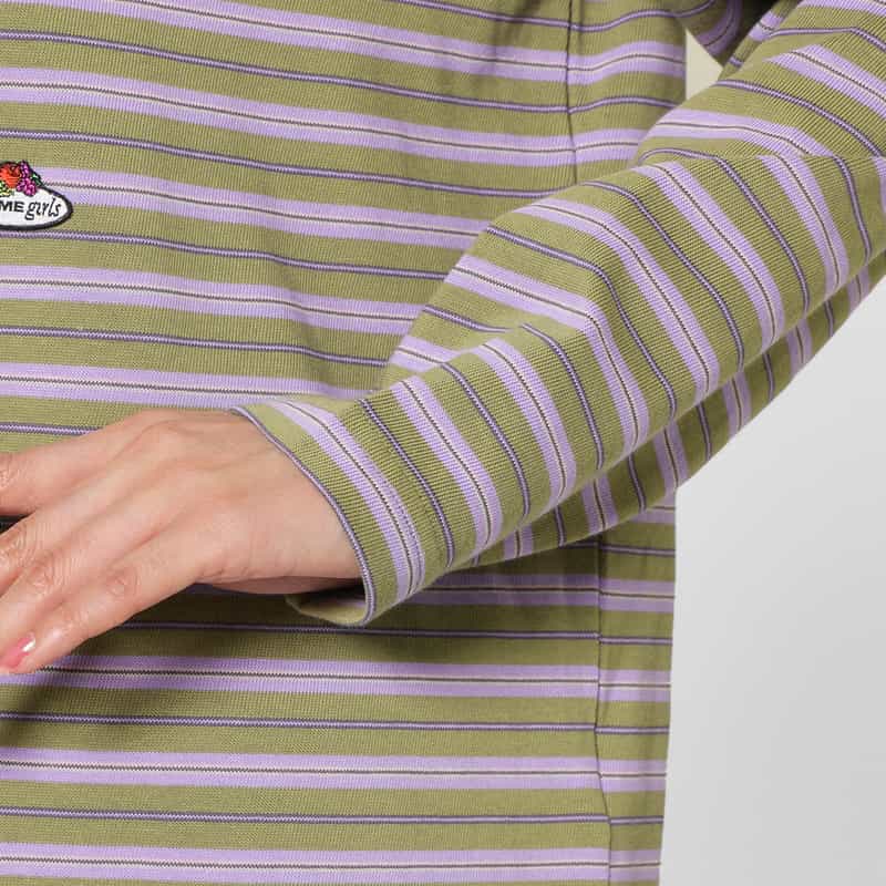 HOMME GIRLS HOMME GIRLS ＜オム ガールズ＞ マルチボーダー柄ロングスリーブポロシャツ PURPLE