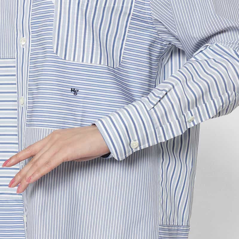 HOMME GIRLS HOMME GIRLS ＜オム ガールズ＞ パッチワークデザインシャツ LIGHT BLUE