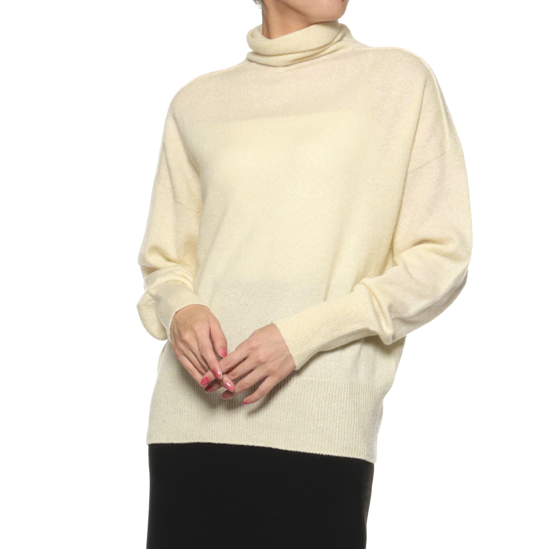 カシミヤ オフタートルネックニットプルオーバー