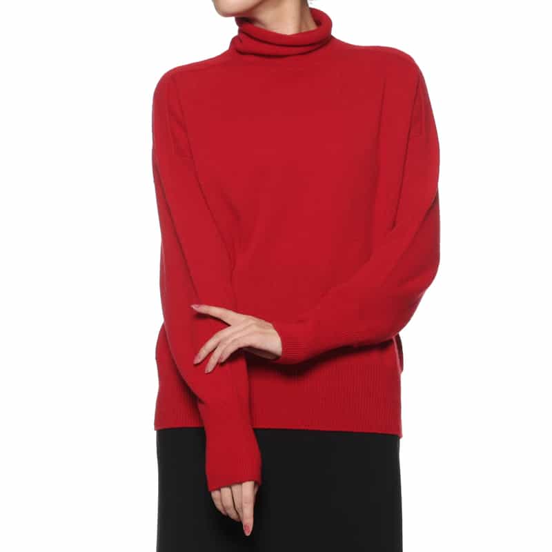 BARNEYS NEW YORK カシミヤ オフタートルネックニットプルオーバー RED