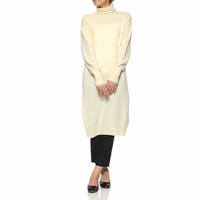 BARNEYS NEW YORK カシミヤ オフタートルネックニットドレス IVORY