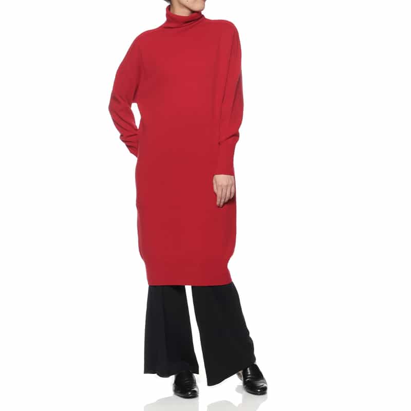 カシミヤ オフタートルネックニットドレス