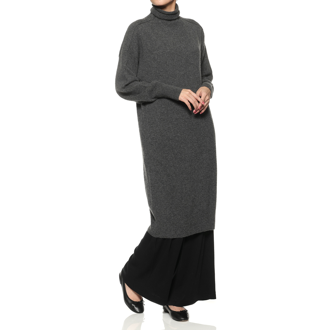 カシミヤ オフタートルネックニットドレス