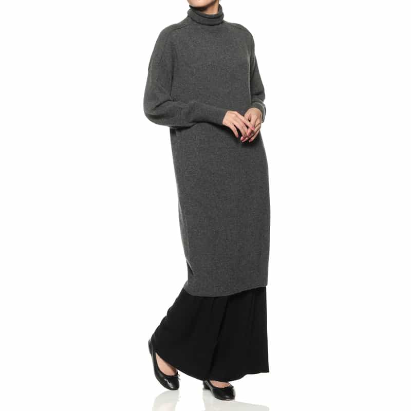 カシミヤ オフタートルネックニットドレス