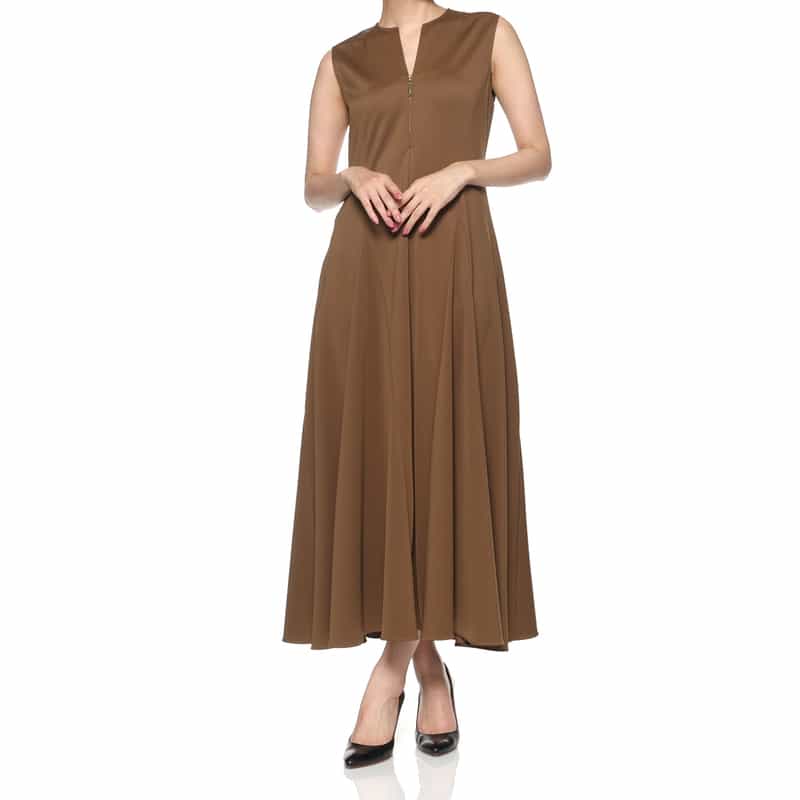 BARNEYS NEW YORK スクーバ素材ジップアップドレス BROWN
