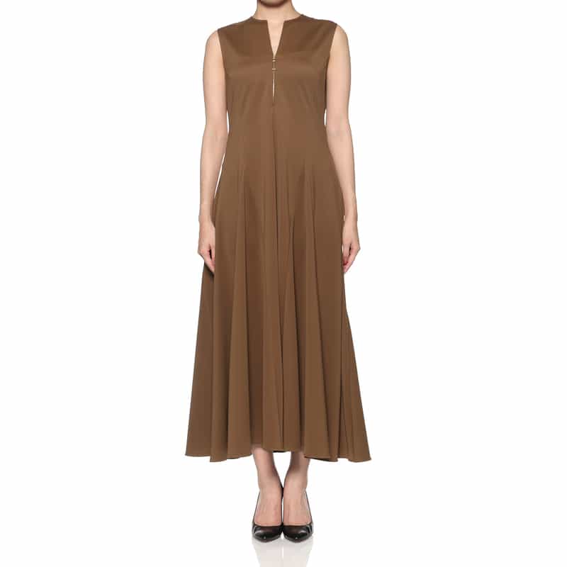 BARNEYS NEW YORK スクーバ素材ジップアップドレス BROWN