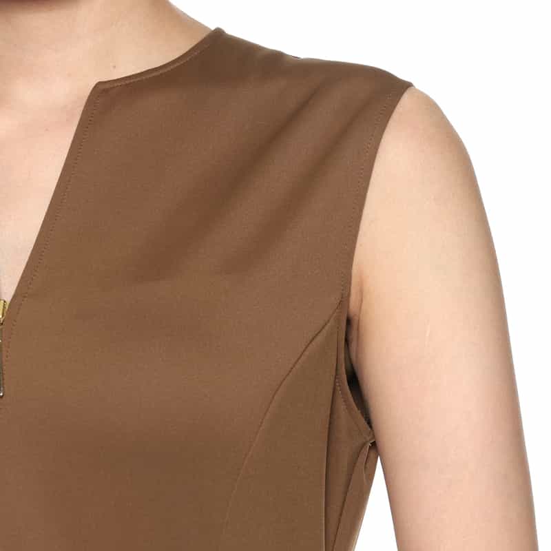 BARNEYS NEW YORK スクーバ素材ジップアップドレス BROWN