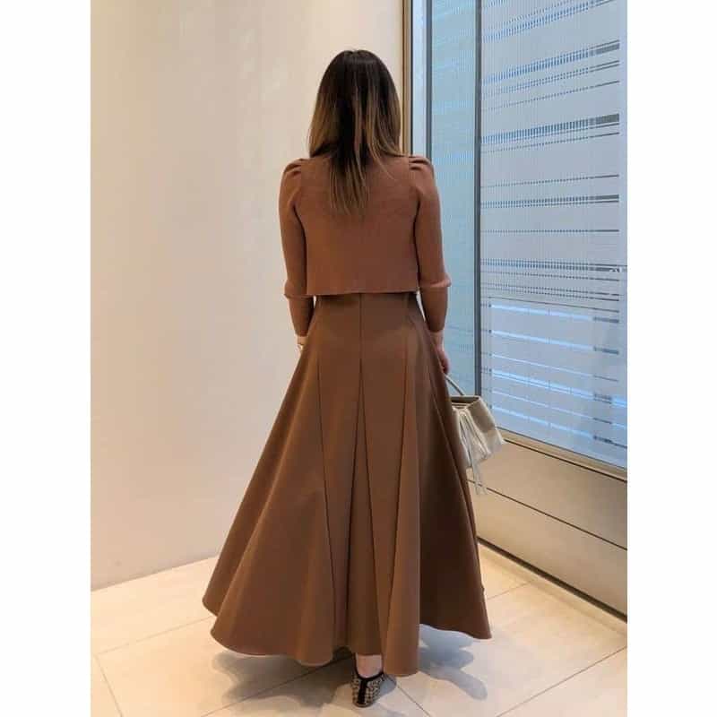BARNEYS NEW YORK スクーバ素材ジップアップドレス BROWN