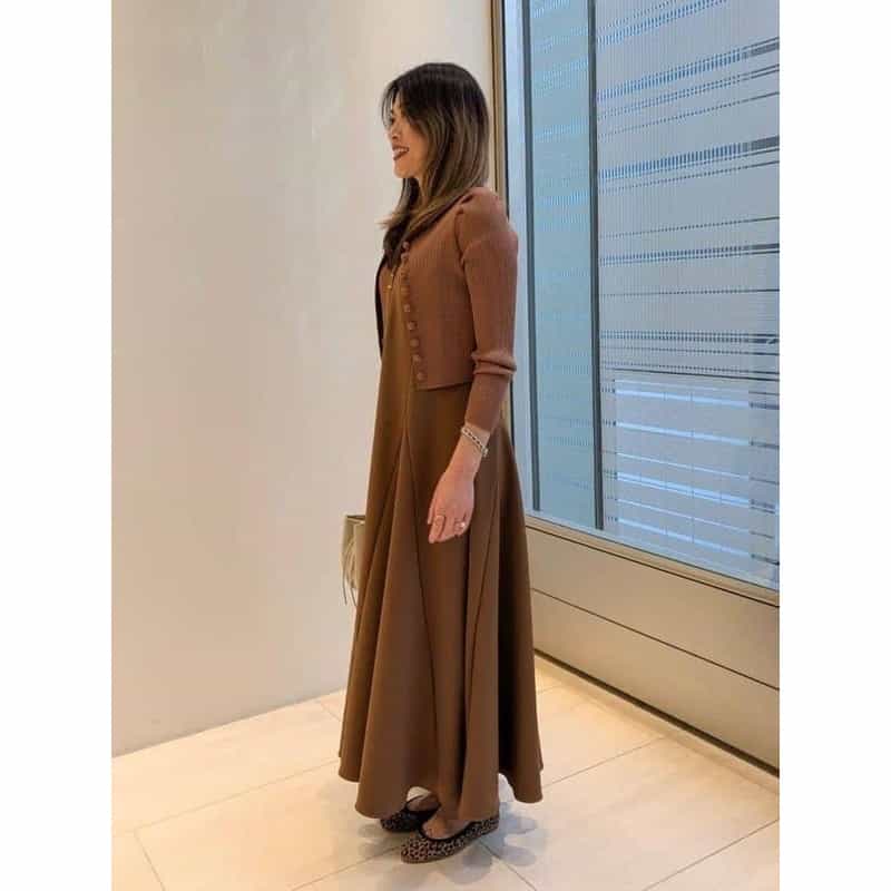 BARNEYS NEW YORK スクーバ素材ジップアップドレス BROWN