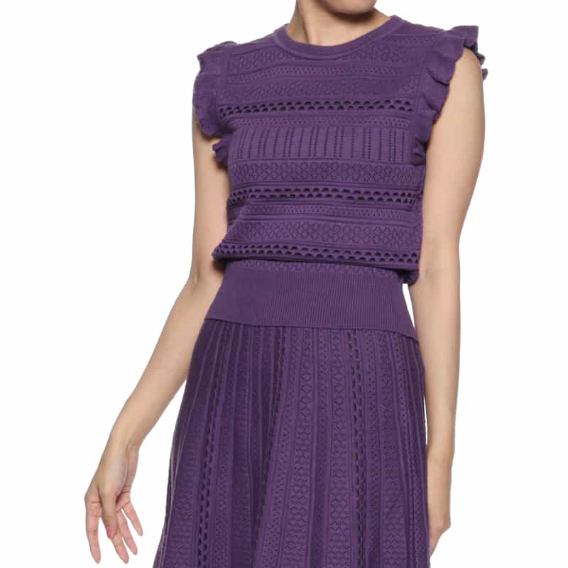 BARNEYS NEW YORK セットアップ フリルスリーブ ジャカードニットプルオーバー PURPLE