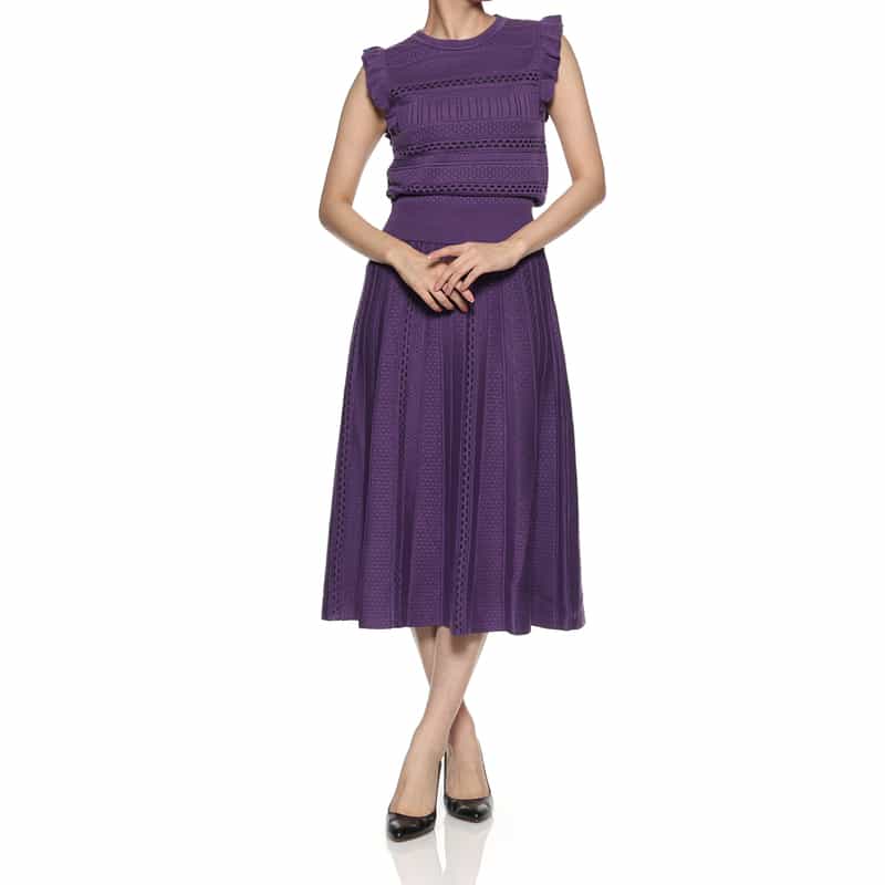 BARNEYS NEW YORK セットアップ フリルスリーブ ジャカードニットプルオーバー PURPLE