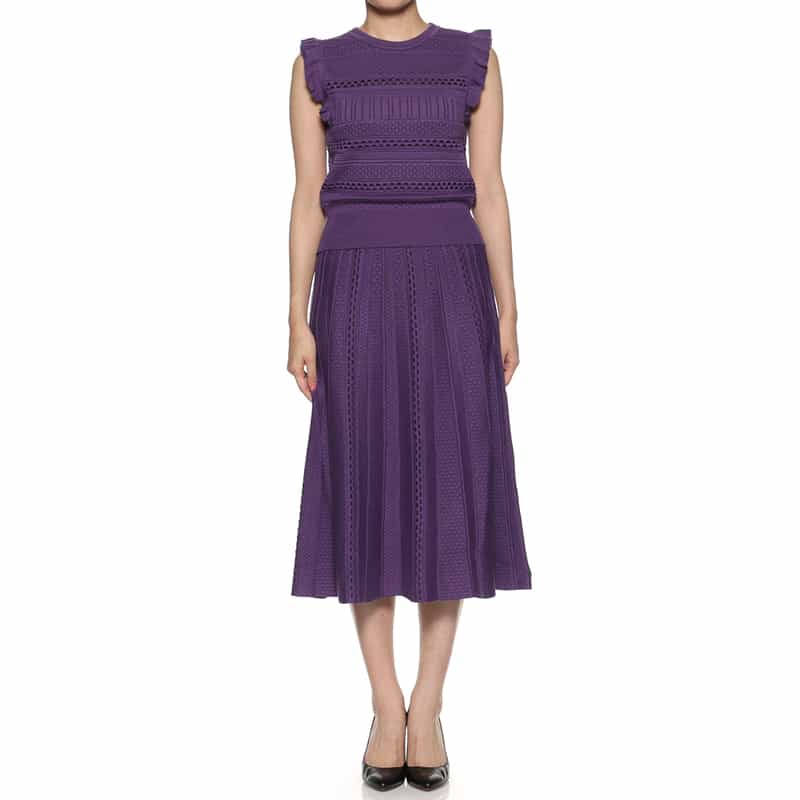 BARNEYS NEW YORK セットアップ フリルスリーブ ジャカードニットプルオーバー PURPLE