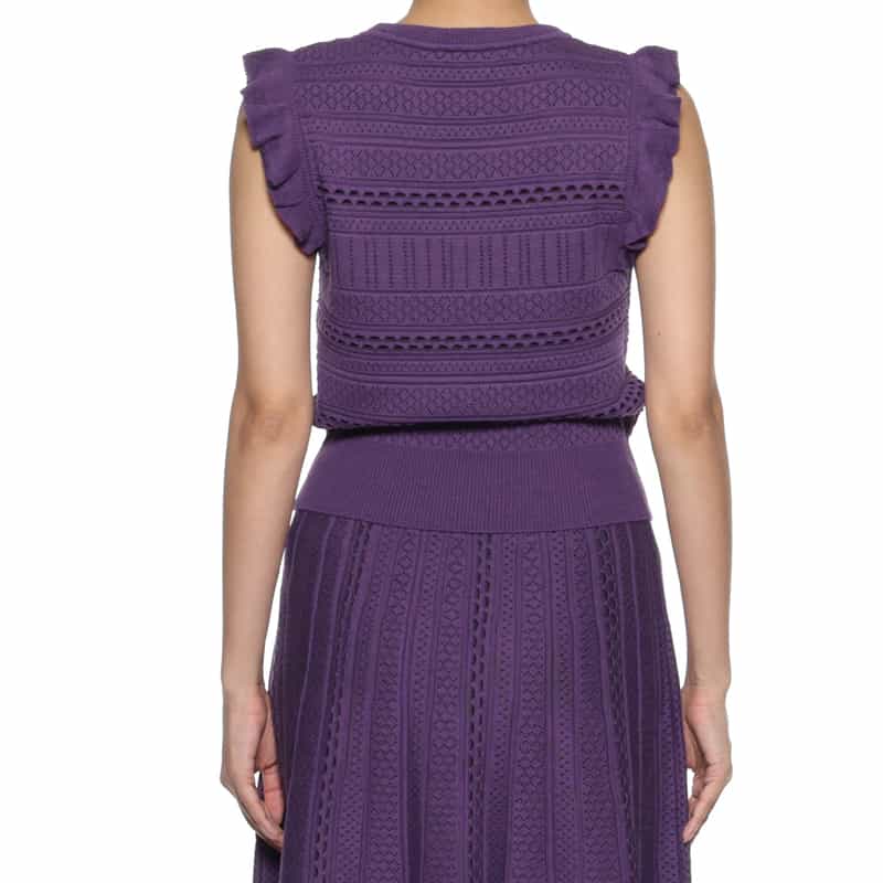 BARNEYS NEW YORK セットアップ フリルスリーブ ジャカードニットプルオーバー PURPLE