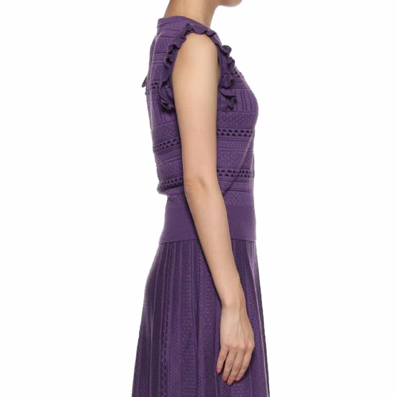 BARNEYS NEW YORK セットアップ フリルスリーブ ジャカードニットプルオーバー PURPLE