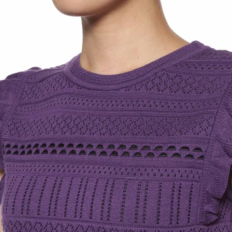 BARNEYS NEW YORK セットアップ フリルスリーブ ジャカードニットプルオーバー PURPLE