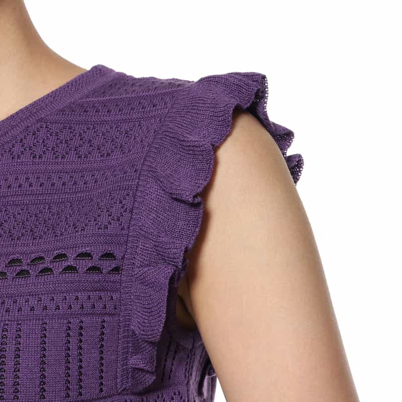 BARNEYS NEW YORK セットアップ フリルスリーブ ジャカードニットプルオーバー PURPLE