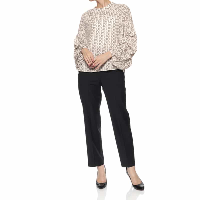 BARNEYS NEW YORK ウォッシャブル ランダムタックスリーブ プリントブラウス OFF WHITE