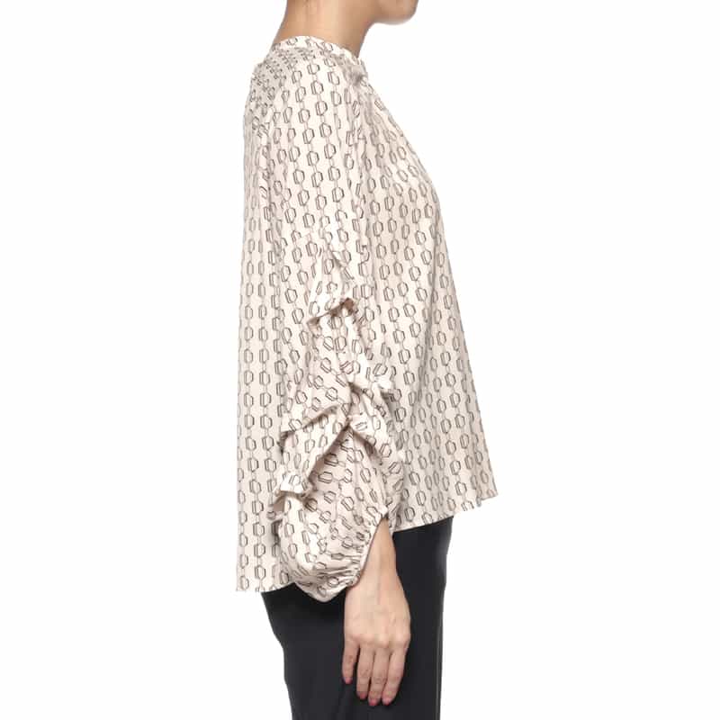 BARNEYS NEW YORK ウォッシャブル ランダムタックスリーブ プリントブラウス OFF WHITE