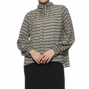 ウォッシャブル バックリボン プリントブラウス