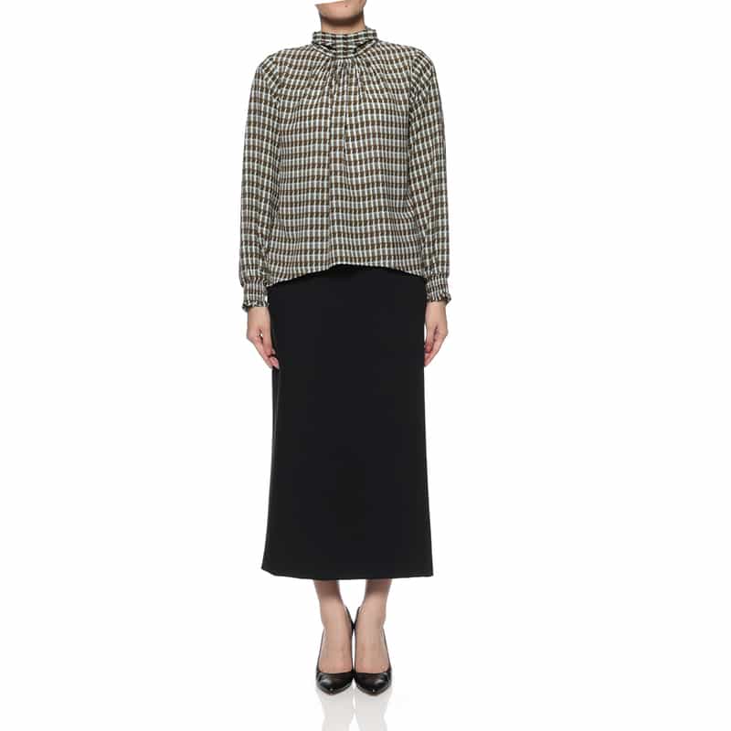 BARNEYS NEW YORK ウォッシャブル バックリボン プリントブラウス BROWN