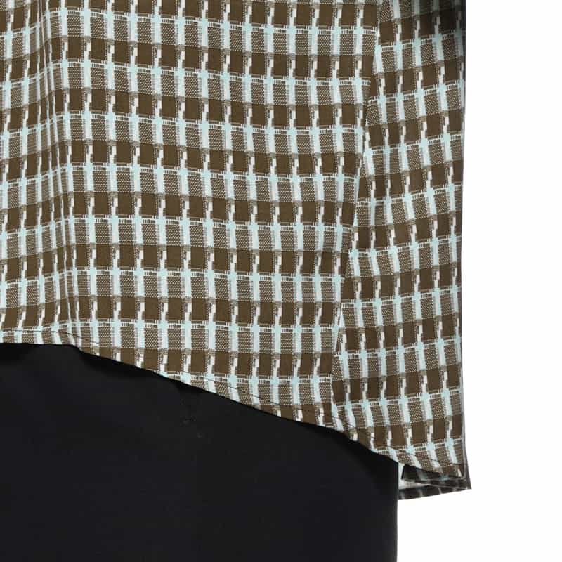 BARNEYS NEW YORK ウォッシャブル バックリボン プリントブラウス BROWN