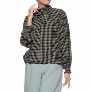 ウォッシャブル バックリボン プリントブラウス