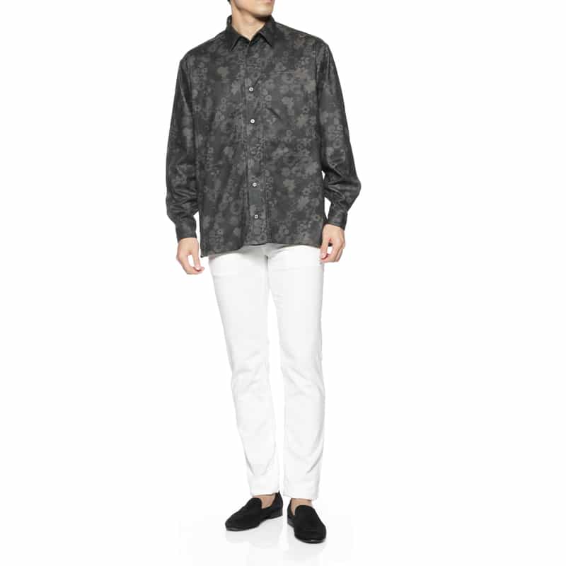 BARNEYS NEW YORK フラワー柄プリントシャツ GRAY