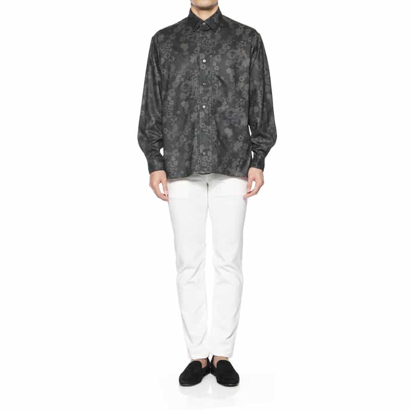 BARNEYS NEW YORK フラワー柄プリントシャツ GRAY